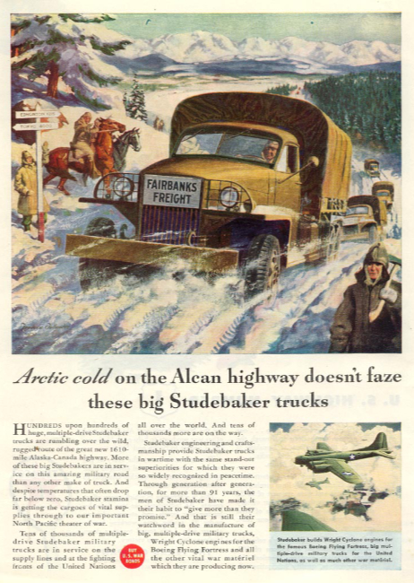 Studebaker 6X6 truck on the Alaska Highway, 1943. 