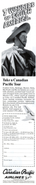 Canadian Pacific  Airlines. Holiday magazine, December 1966.