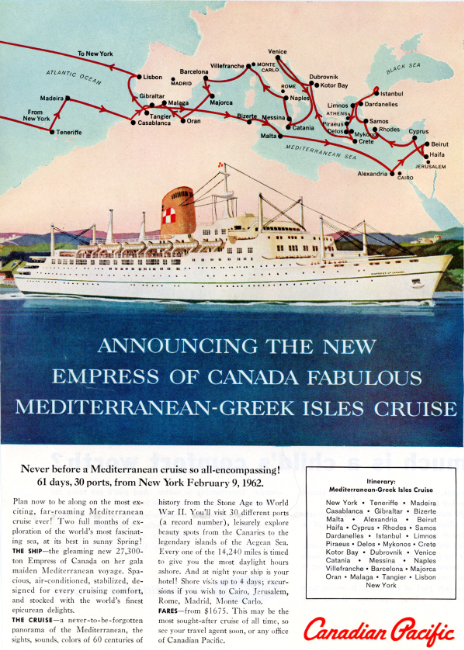 Canadian Pacific's Empress of Canada. Holiday magazine, July 1961.