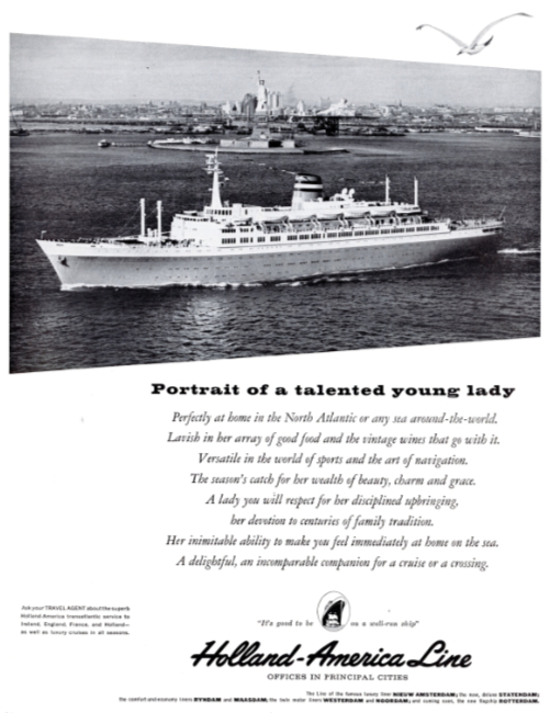 Holland-America Line. Holiday magazine, February 1959.