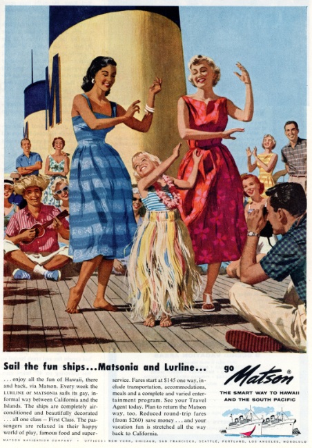 Matson Navigation Company's Matsonia and Lurline. Holiday magazine, June 1958.