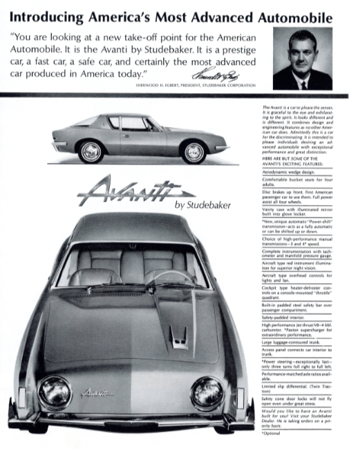 Studebaker Avanti. Holiday magazine, June 1962.