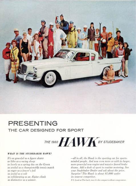 Studebaker Hawk. Holiday magazine, May 1960.