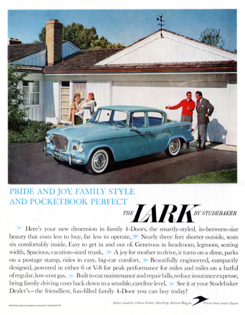 tudebaker Lark. Holiday magazine, February 1959.
