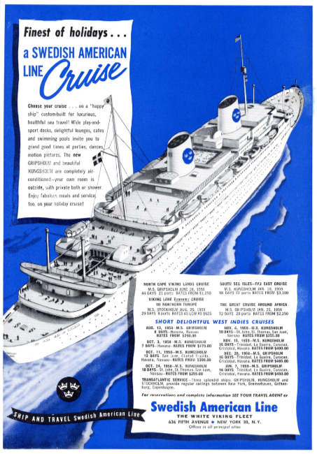 Swedish American Line. Holiday magazine, May 1958.
