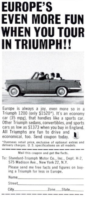 Triumph 1200. Holiday magazine, March 1963.