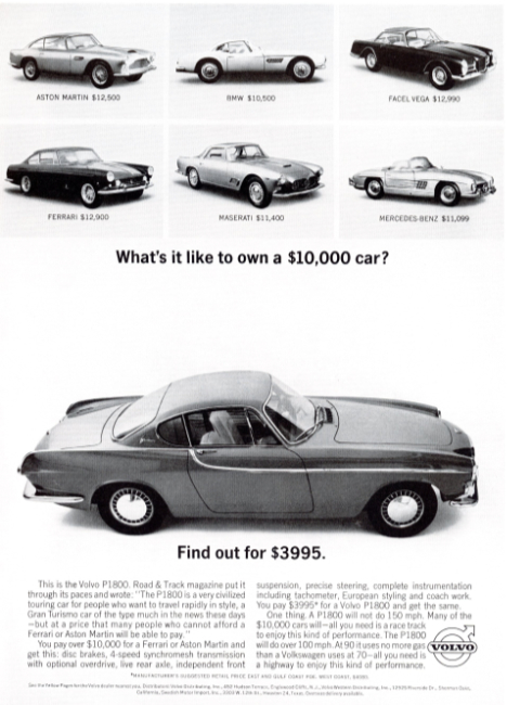 Volvo P1800. Holiday magazine, March 1963.