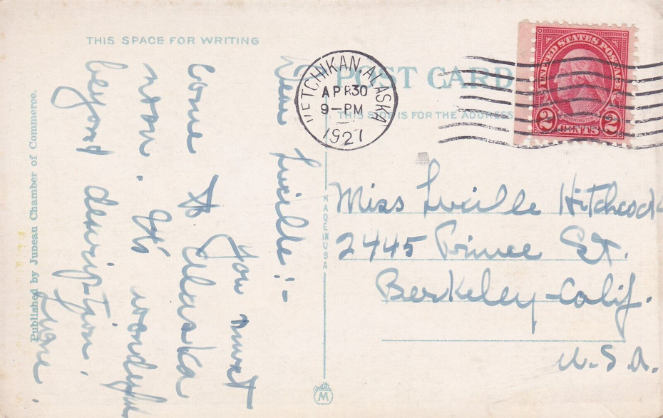 A postcard showing the Alaska-Juneau Gold Mining Company's mill at Juneau in 1927.