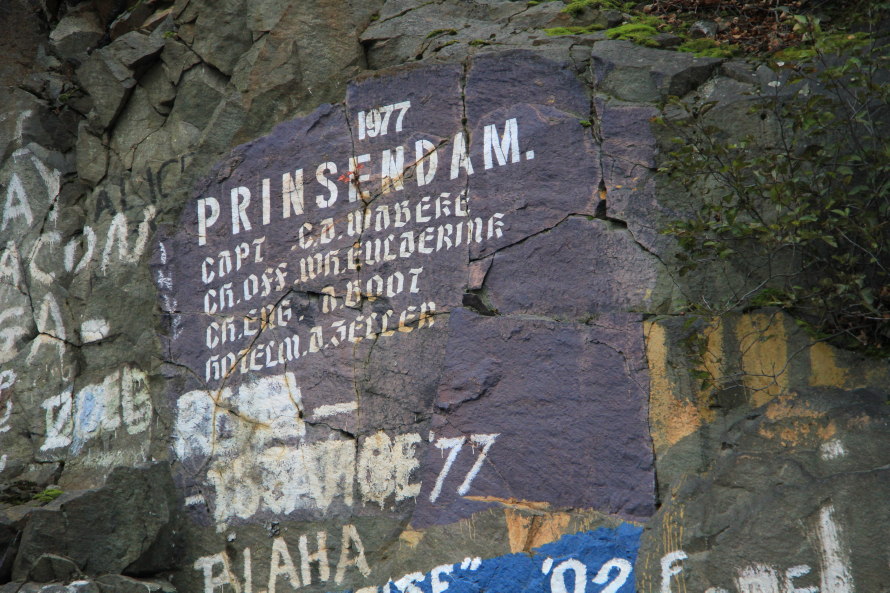 The 1977 signature of Holland America's cruise ship Prinsendam at Skagway, Alaska
