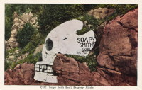 The rock painting known as Soapy Smith's Skull in Skagway in the late 1930s