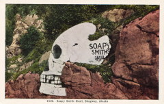 The rock painting known as Soapy Smith's Skull in Skagway in the late 1930s