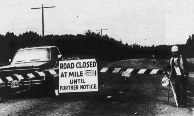 Alaska Highway closed due to flood damage, July 1974