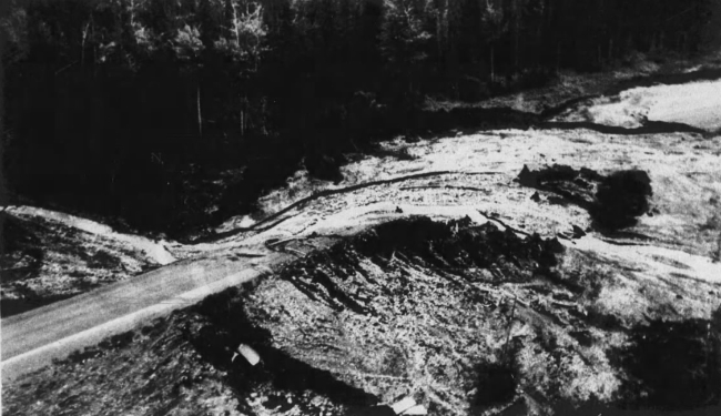 Alaska Highway damaged by flood, July 1974