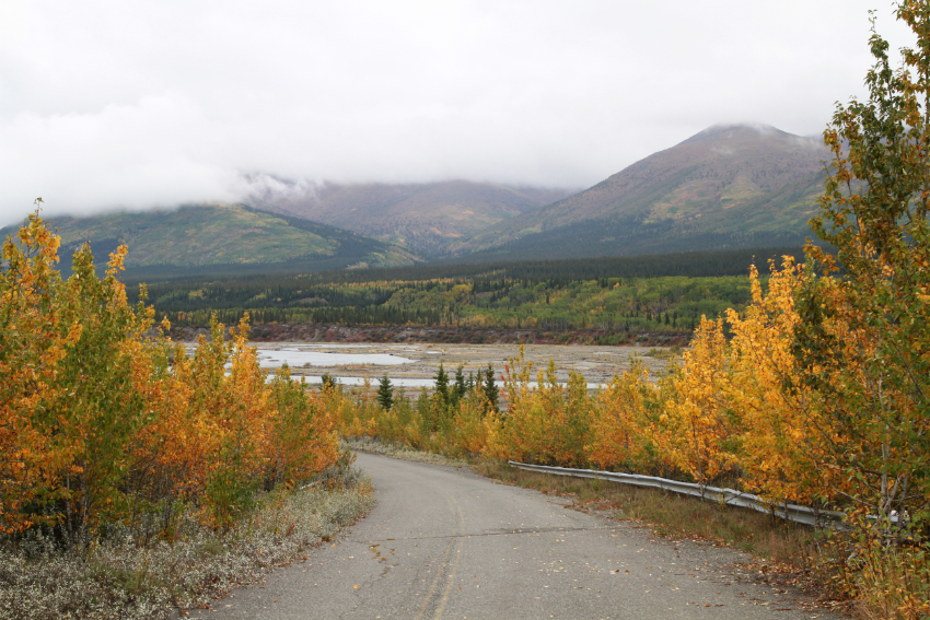 Km 2.1 of the Old Alaska Highway along the Kluane River on September 4, 2021.