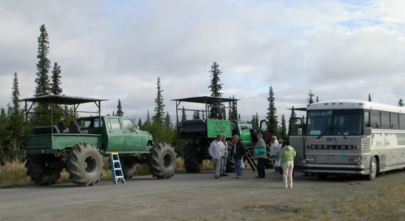 Meeting up with the tour trucks along the Parks Highway, on July 31, 2004.