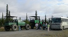 Monster trucks along the Parks Highway in Alaska