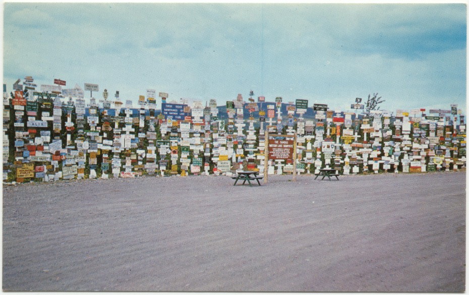 The Signpost Forest at Watson Lake, Yukon, in the late 1960s
