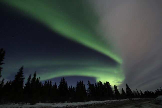 The aurora borealis on the Jackson Lake Road near Whitehorse in March.