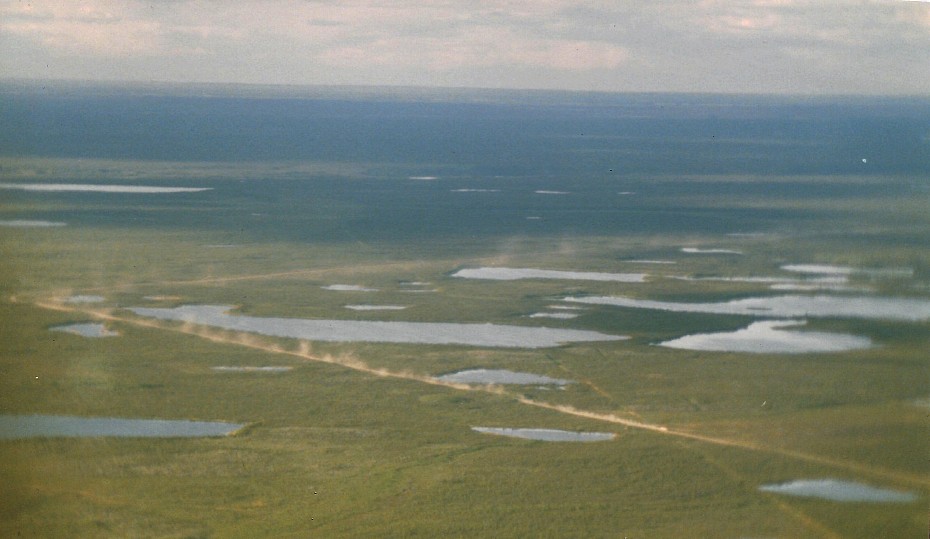Aerial view of the Dempster Highway and Mackenzie Delta