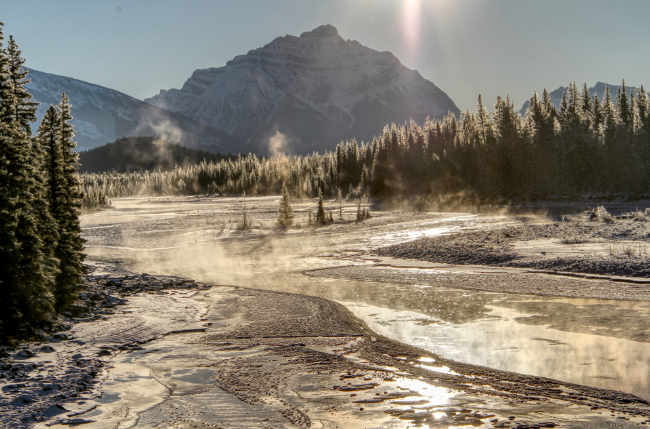 The Icefields Parkway in the Canadian Rockies in December