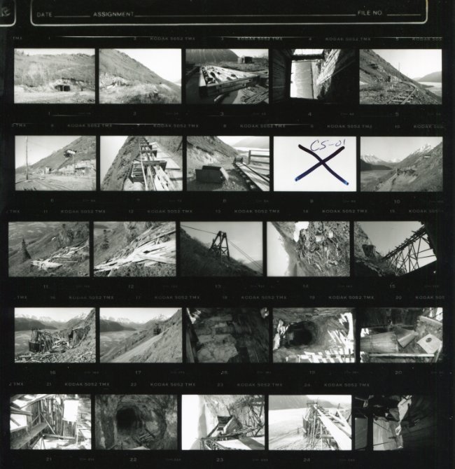 Contact sheet #1 of a 1995 photo inventory of historic sites on Montana Mountain