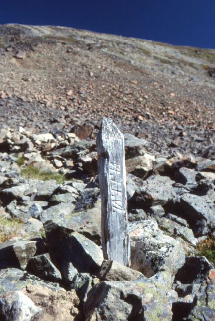 A 1905 claim post on the Uranus silver mining claim on Montana Mountain, Yukon