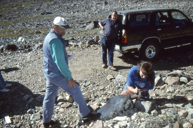 Staking our first mining claim on Montana Mountain, Yukon.
