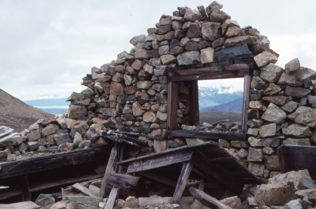 Stone house at the Mountain Hero Mine on Montana Mountain, Yukon.
