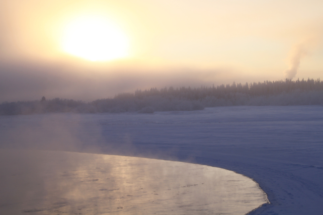 Ice fog and the Yukon River at forty below zero