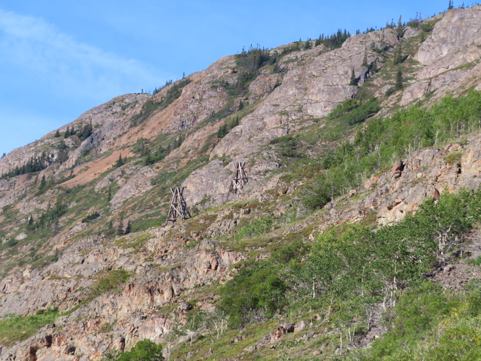 Aerial tramway towers for the historic Vault silver mine in the Yukon