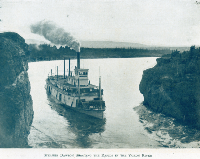 A Yukon Souvenir, 1904 - Steamer Dawson Shooting the Rapids in the Yukon River