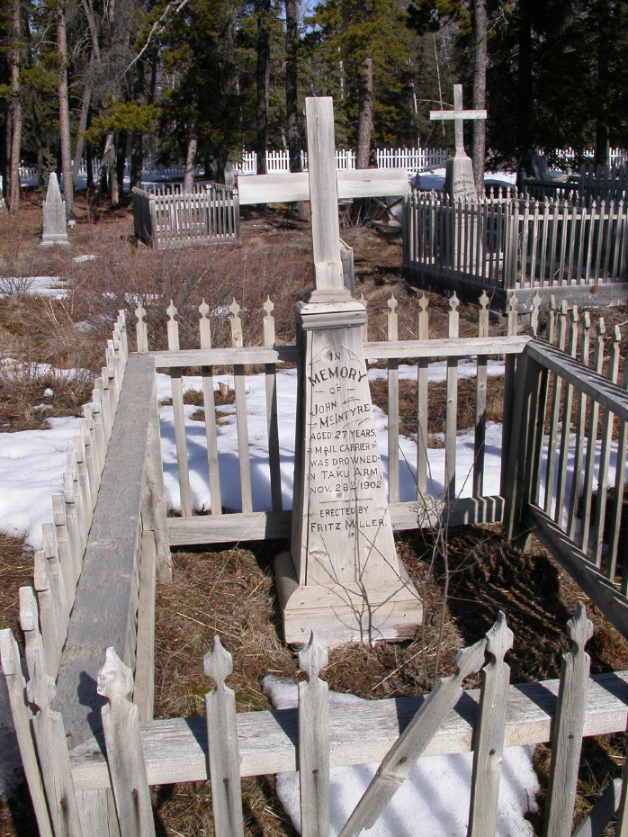 Headboard for mail carrier John McIntyre, Atlin Pioneer Cemetery, BC