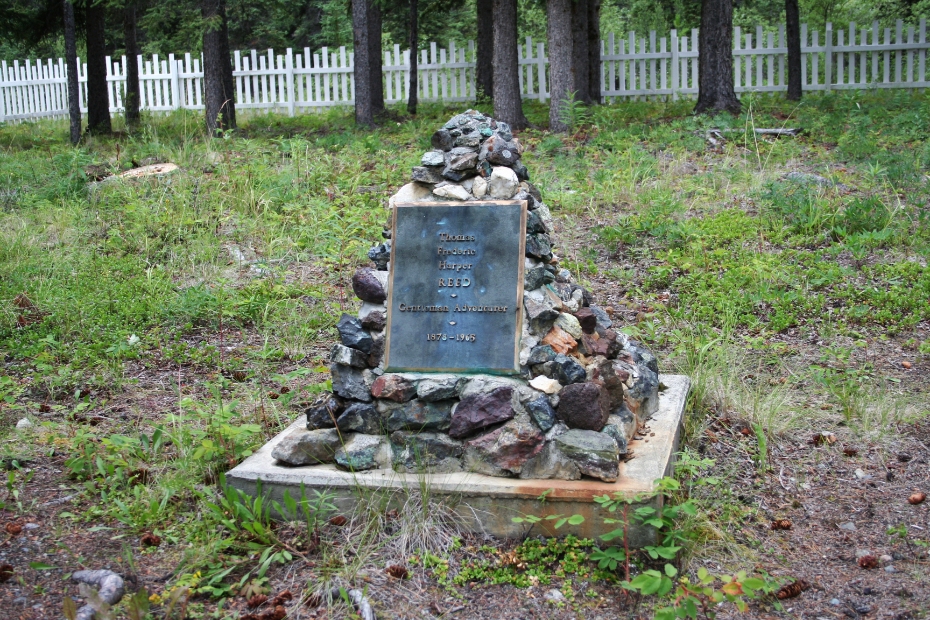 Grave monument for Thomas Frederic Harper Reed, Atlin Pioneer Cemetery, BC