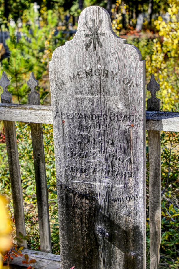 Grave of Alexander Black in the Atlin Pioneer Cemetery, BC
