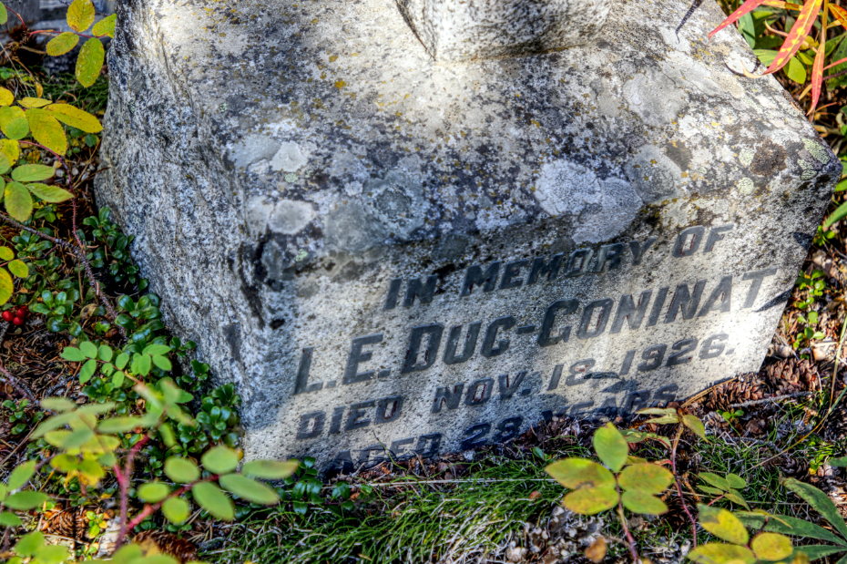 Grave of L. E. Duc-Coninat in the Atlin Pioneer Cemetery, BC