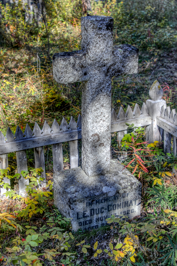 Grave of L. E. Duc-Coninat in the Atlin Pioneer Cemetery, BC