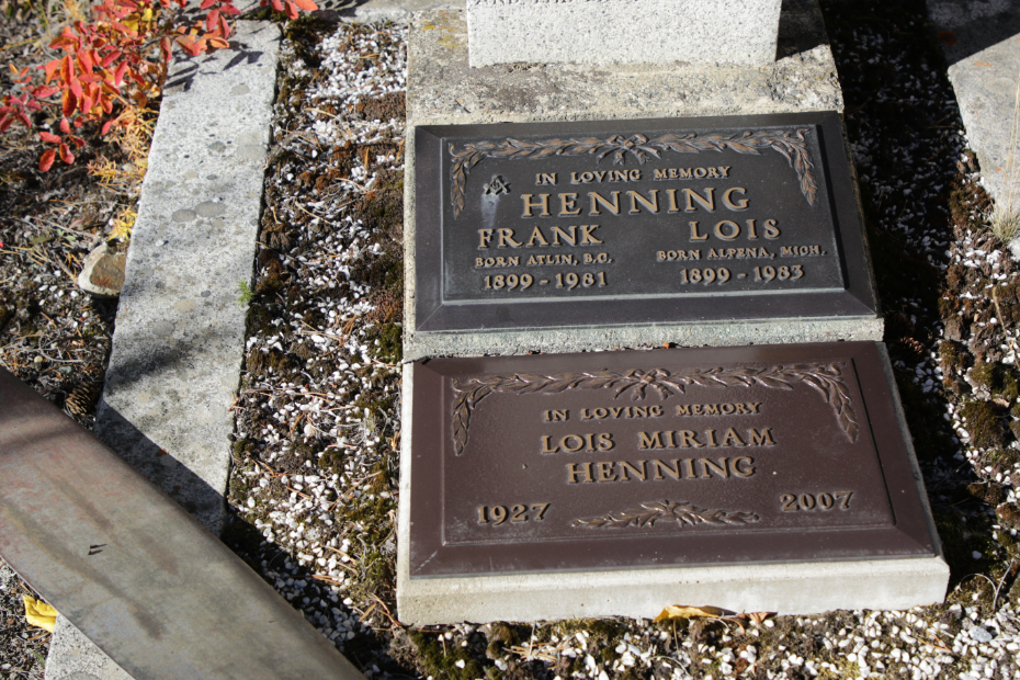 Grave of Lois Henning in the Atlin Pioneer Cemetery, BC