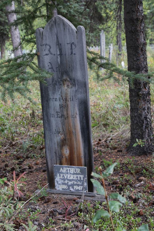Headboard for Arthur Leverett, Atlin Pioneer Cemetery, BC