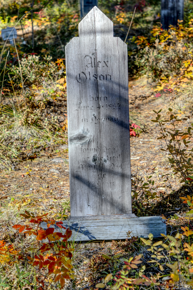 Headboard for Alex Olson, Atlin Pioneer Cemetery, BC