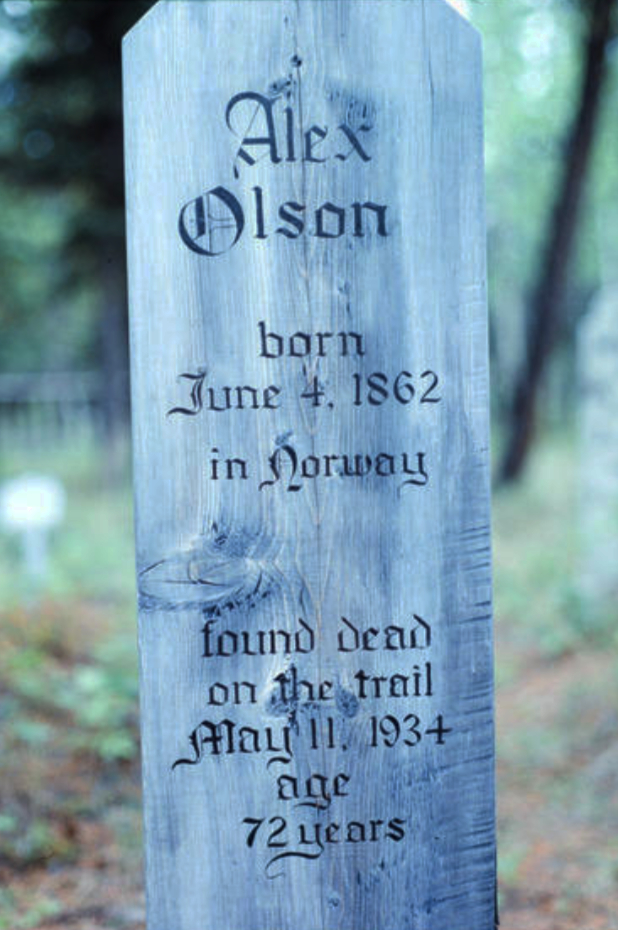 Headboard for Alex Olson, Atlin Pioneer Cemetery, BC