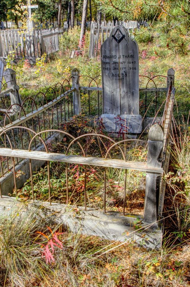 Grave of Edward J. Thain in the Atlin Pioneer Cemetery, BC