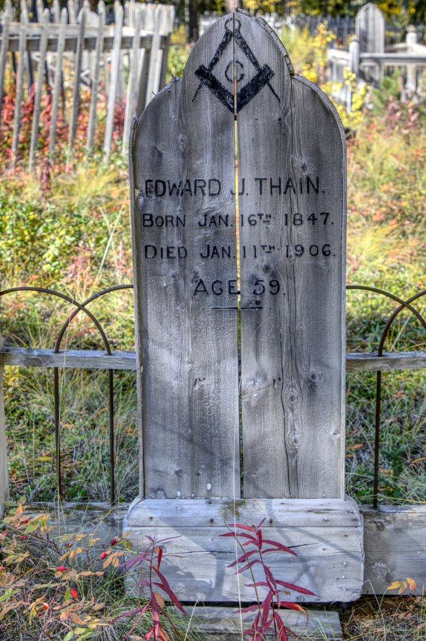 Grave of Edward J. Thain in the Atlin Pioneer Cemetery, BC