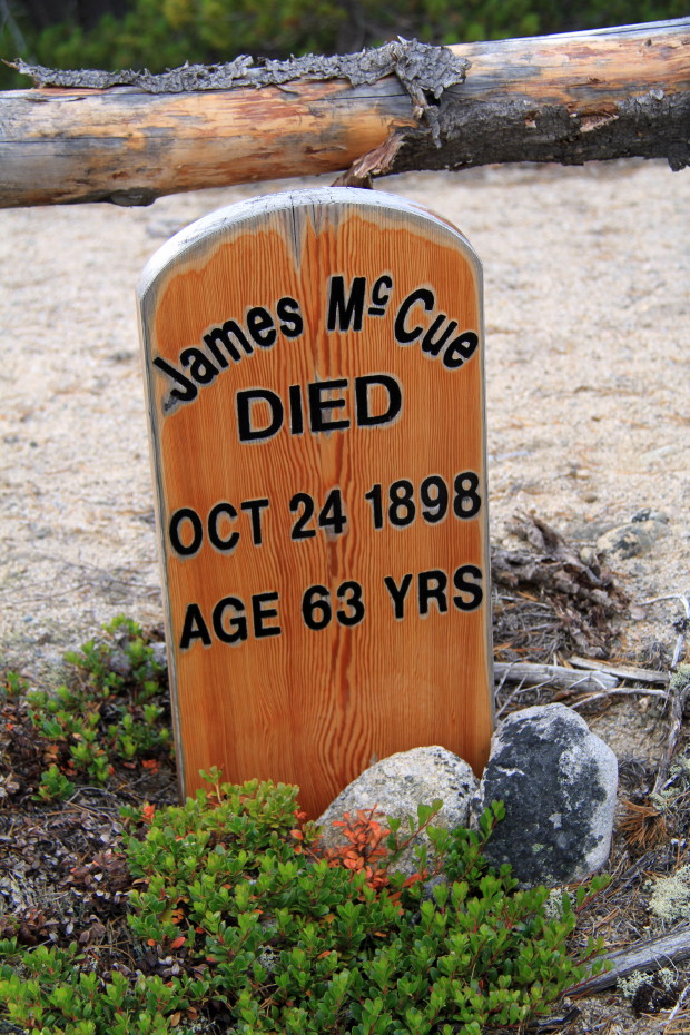 Headboard for James McCue in the Cemetery at Bennett, BC