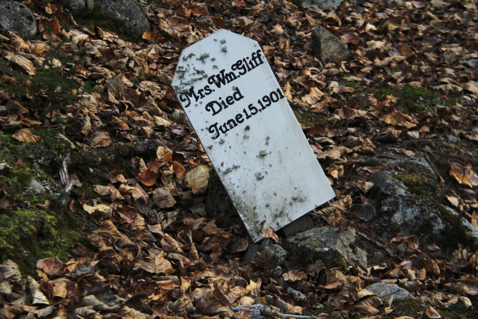 Grave of Mrs. Wm. Gliff in the Gold Rush Cemetery at Skagway, Alaska