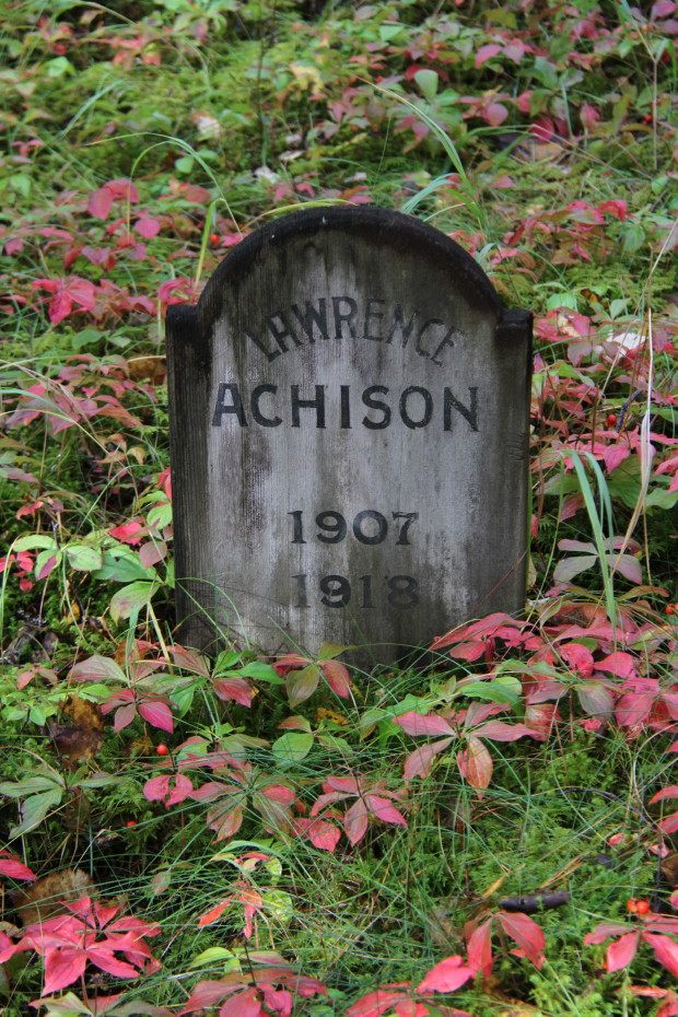 Grave of Lawrence Achison in the Pioneer Cemetery at Skagway, Alaska