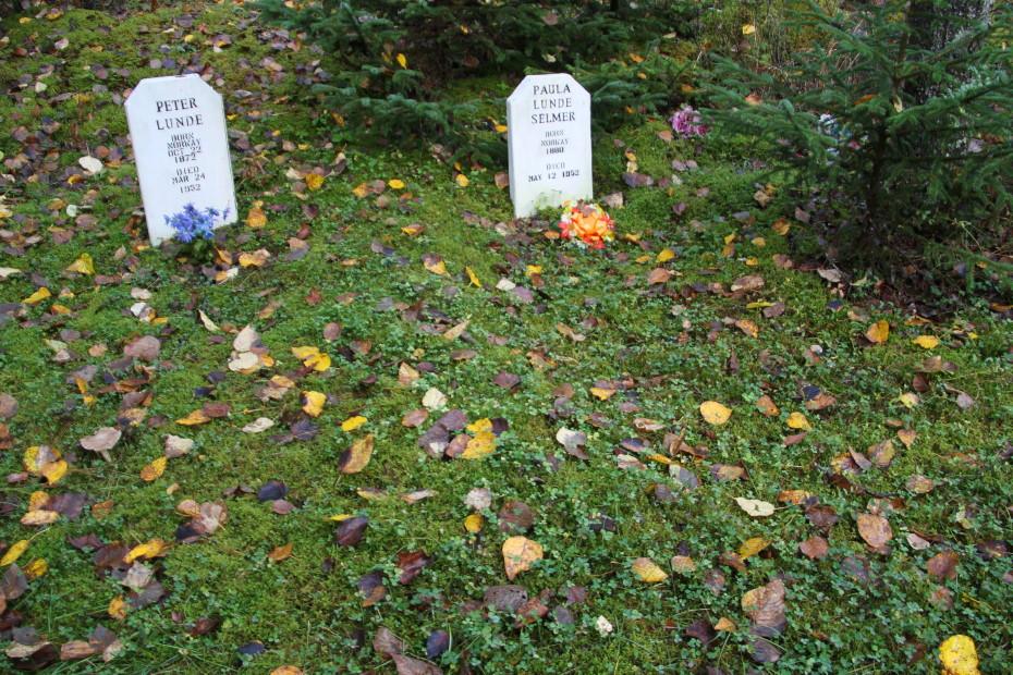 Graves of Peter P. Lunde and Paula Lunde Selmer in the Pioneer Cemetery at Skagway, Alaska