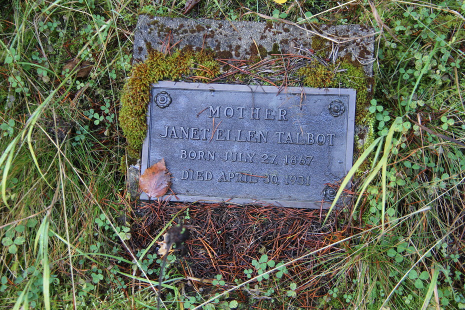 Grave of Janet Ellen Talbot in the Pioneer Cemetery at Skagway, Alaska
