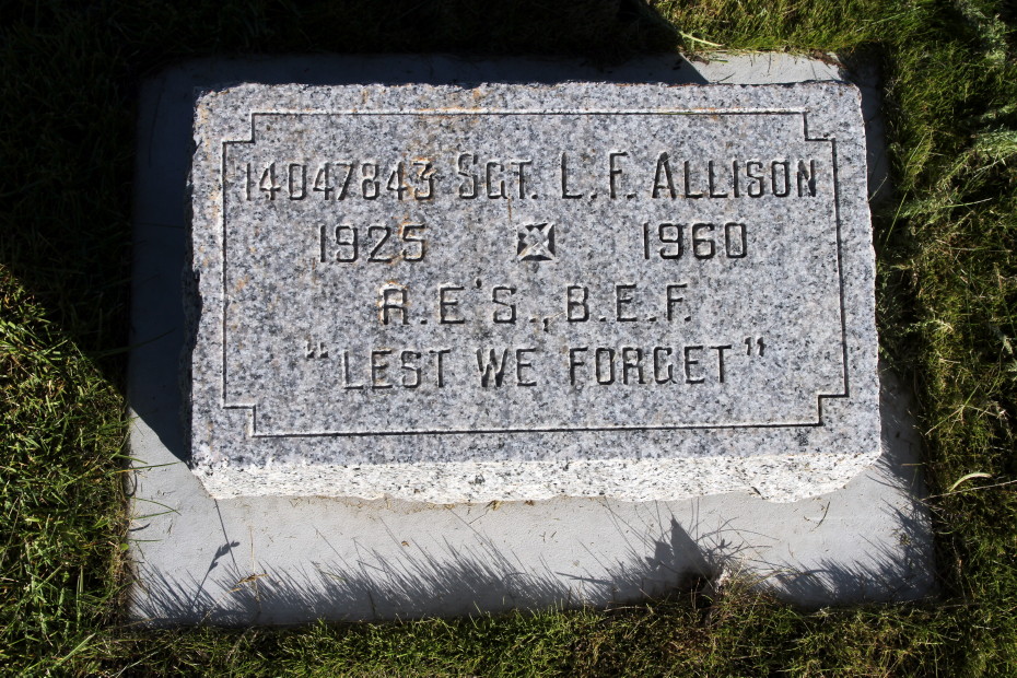 Grave of Leonard Frederick Allison in the Whitehorse Pioneer Cemetery, Yukon