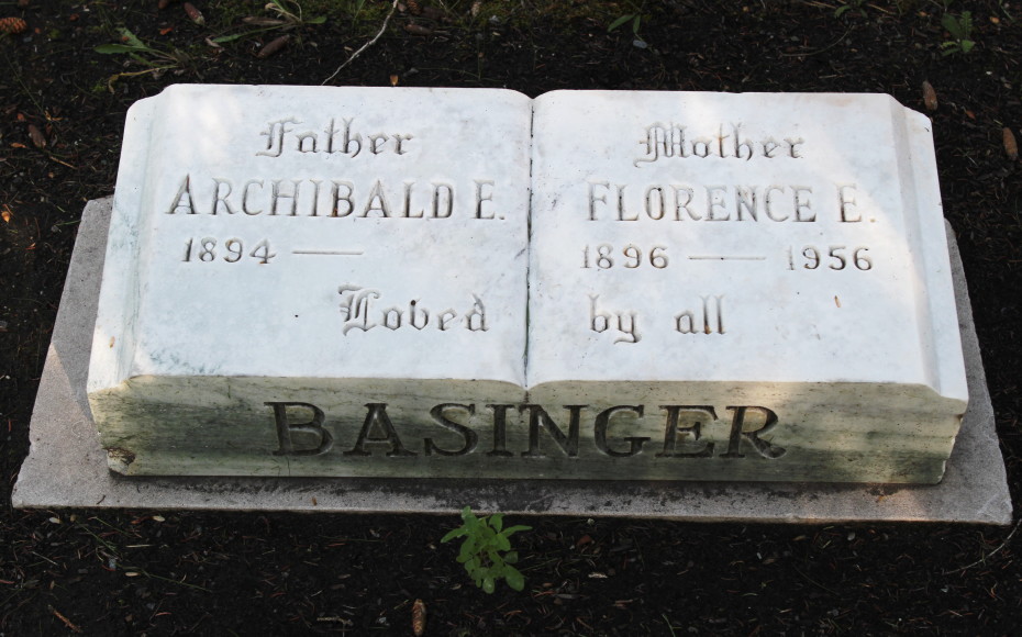 Grave of Archibald E. Basinger and Florence E. Basinger in the Whitehorse Pioneer Cemetery, Yukon