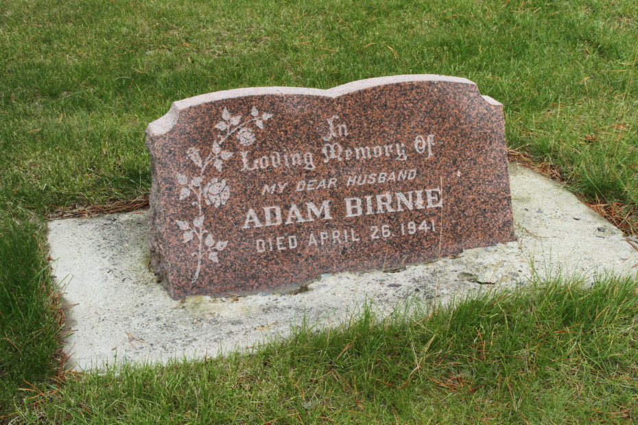 Grave of Adam Birnie in the Whitehorse Pioneer Cemetery, Yukon